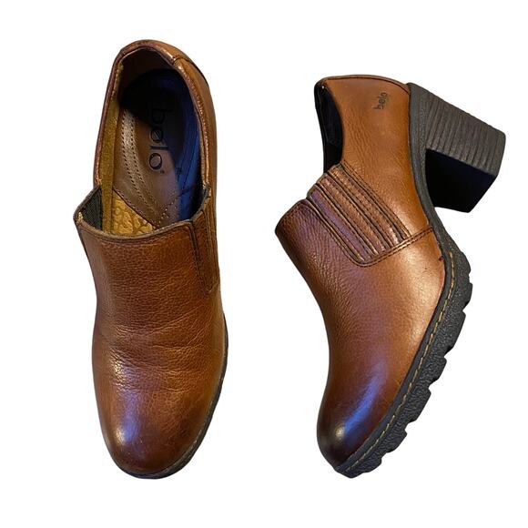Bolo by Born Slip On Ankle Boot Sz 8 Brown Leather 2-7/8" heel Light Academic - Picture 2 of 10
